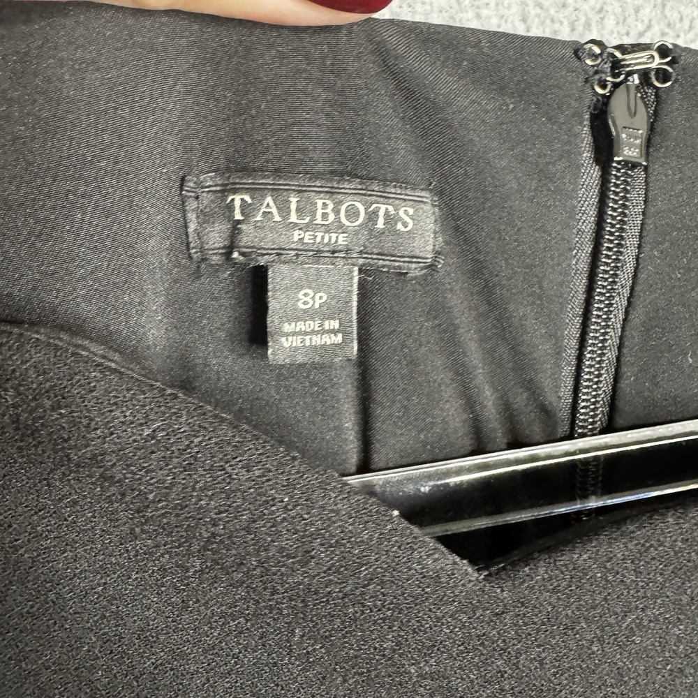 Talbots Petite Size 8P Dress LBD Black Sheath‎ Scalloped Bow Work Career Modest - Picture 3 of 6